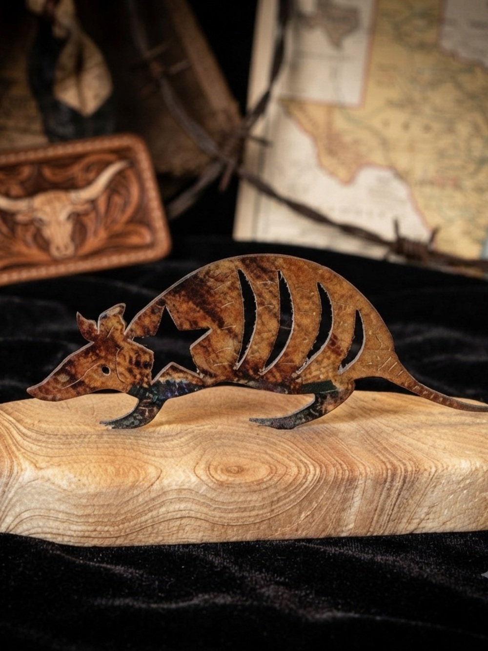 Handcrafted Laser cut two sided Armadillo Figurine 3“H x 6. Rare find